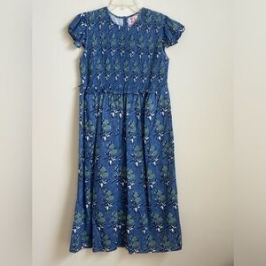 Victoria Dunn Blue and Green ruffled short sleeve dress Elastic bodice. Size L